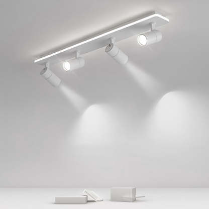 Minimalist Long Strip LED Flush Mount Adjustable Spotlight — Black / 4-Light / White