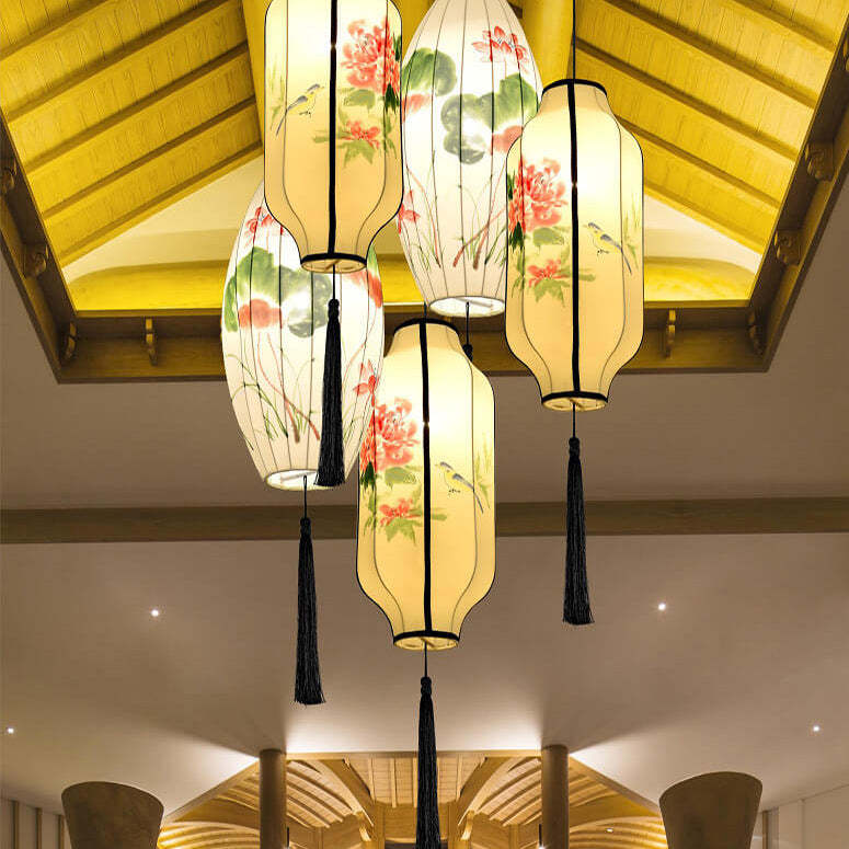 Oriental Handmade Oval Lantern Fabric Pendant