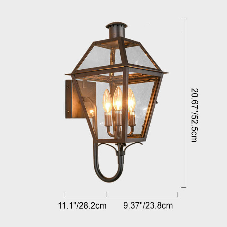 Industrial Glass Lantern Iron 3-Light Outdoor Wall Sconce