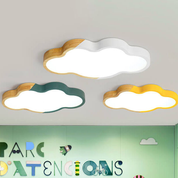 Nordic Wood Cloud Macaron LED Kids Flush Mount Light