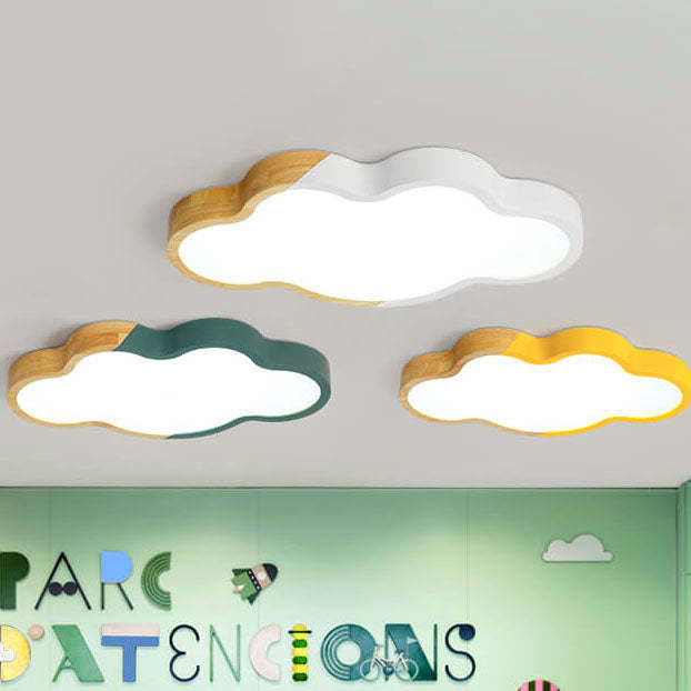 Nordic Wood Cloud Macaron LED Kids Flush Mount Light — Neutral Light (4000K) / White / 110V-120V For US/CA