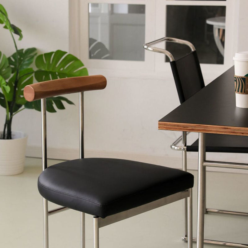 Nordic Half-Round Leather Metal Wood Dining Chair