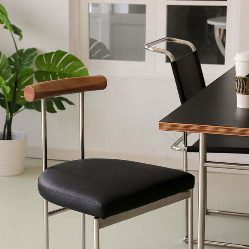 Nordic Half-Round Leather Metal Wood Dining Chair