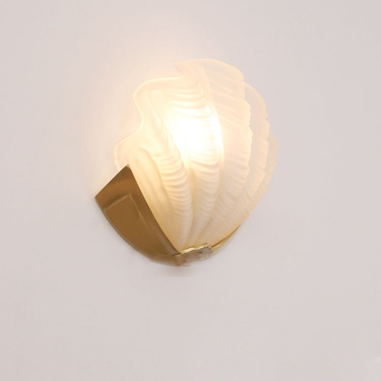 Art Deco Shell Brass Glass Wall Sconce