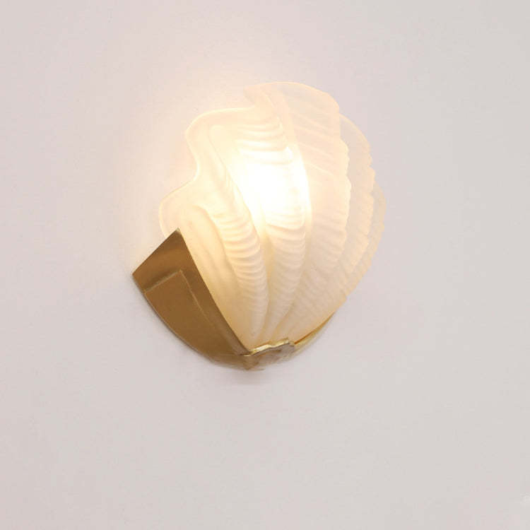Art Deco Shell Brass Glass Wall Sconce
