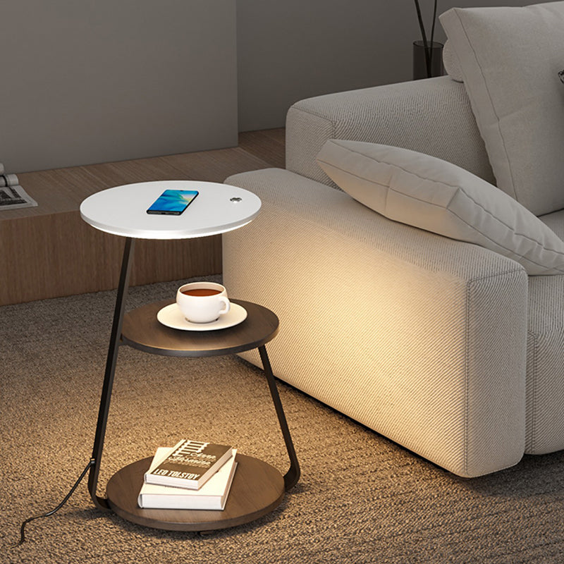 Nordic Walnut Nightstand With Wireless Charging — Without Mobile Phone Wireless Charging / Marble - White / Infinitely Dimmable - 220V-240V For UK/AU
