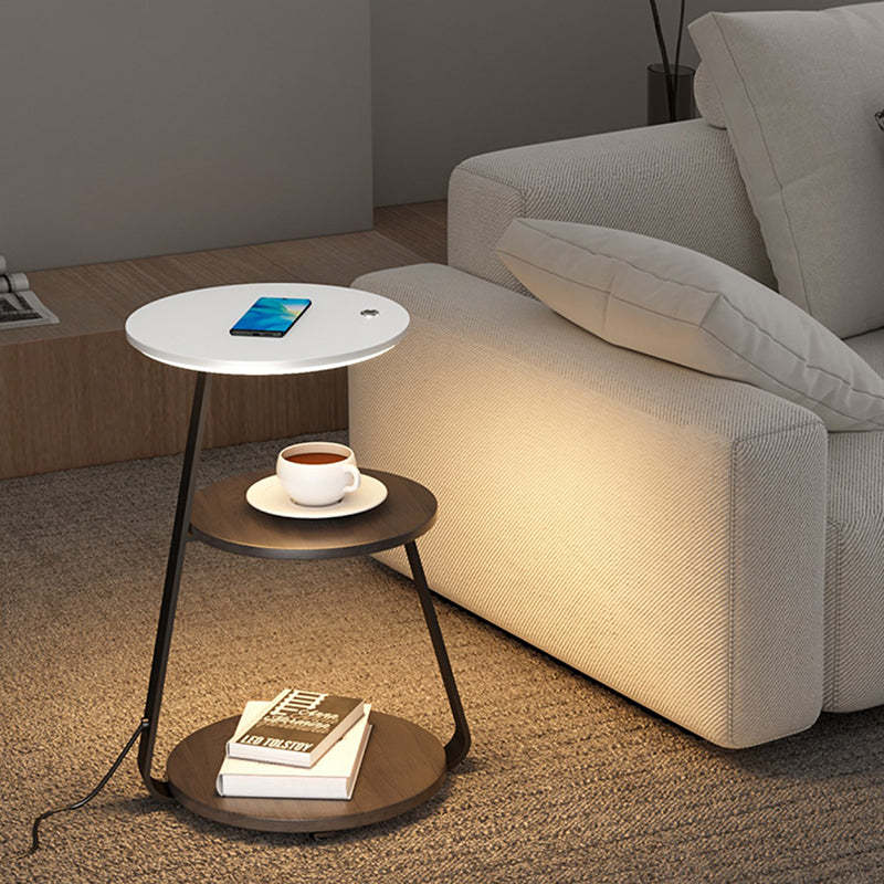 Nordic Walnut Nightstand With Wireless Charging — Without Mobile Phone Wireless Charging / Marble - White / Infinitely Dimmable - 220V-240V For UK/AU