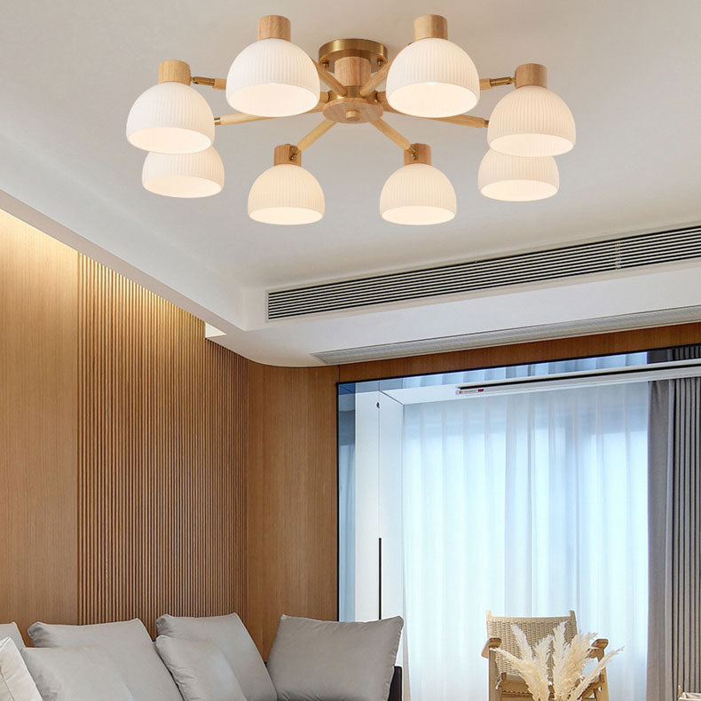 Japanese Wabi-Sabi Rubberwood Glass Flush Light