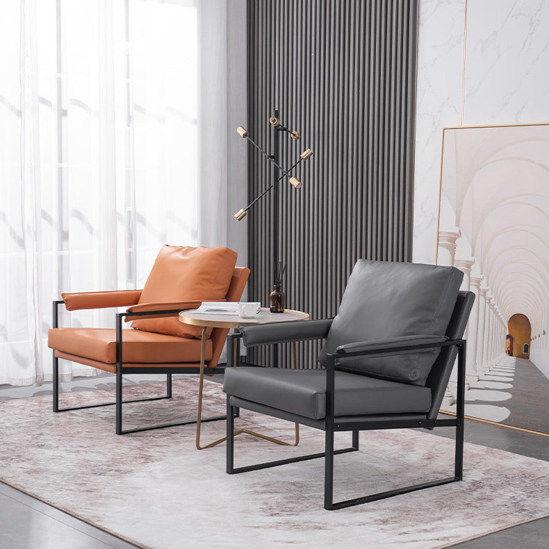 Scandinavian Velvet Leather Square Accent Chair — Sponge / Leather / Black