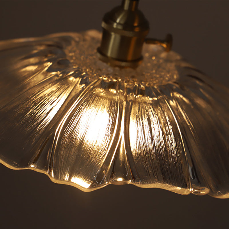 Vintage Lotus Leaf Glass Brass Pendant