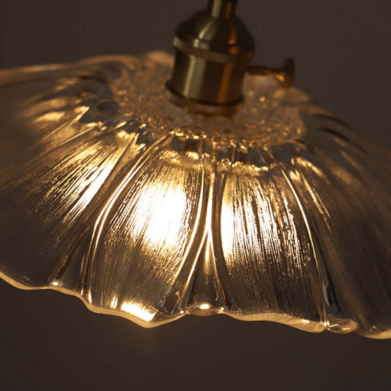 Vintage Lotus Leaf Glass Brass Pendant