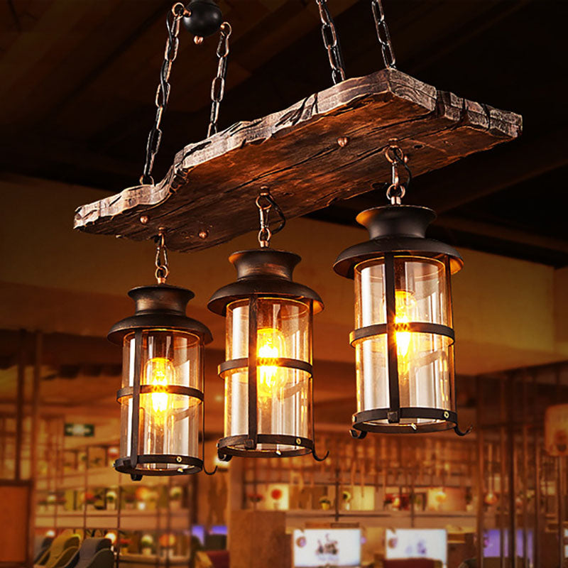 Traditional Farmhouse Wood Strip Iron Chandelier