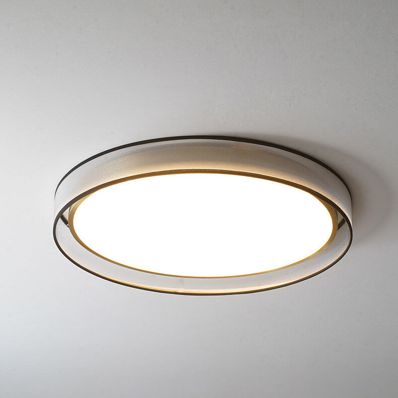 Nordic Round Fabric Brass Acrylic LED Flush Mount Light