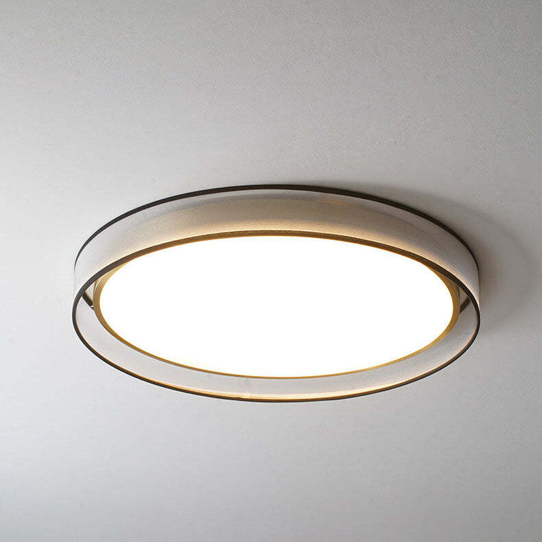 Nordic Round Fabric Brass Acrylic LED Flush Mount Light