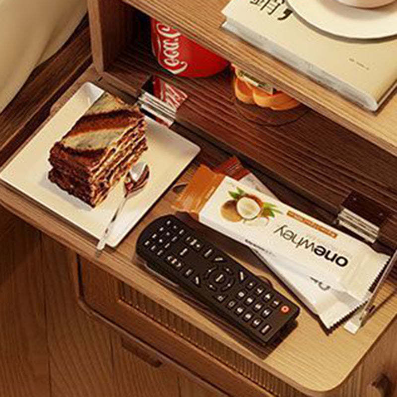 Contemporary Rubberwood Glass Metal Nightstand