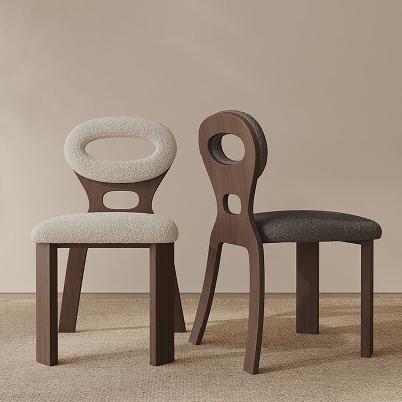 Nordic Oval Hollowed Lambswool Wood Dining Chair