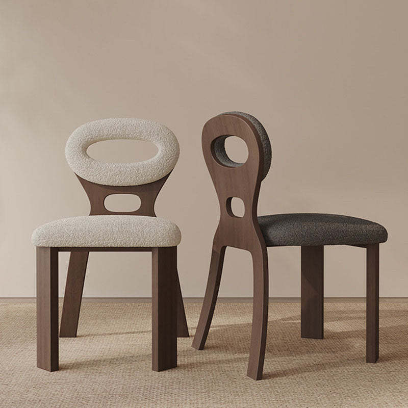 Nordic Oval Hollowed Lambswool Wood Dining Chair — Walnut Frame + Gray