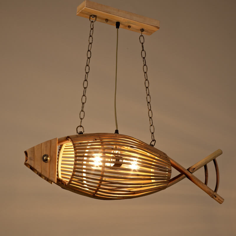 Vintage Bamboo Woven Fish Pendant Light