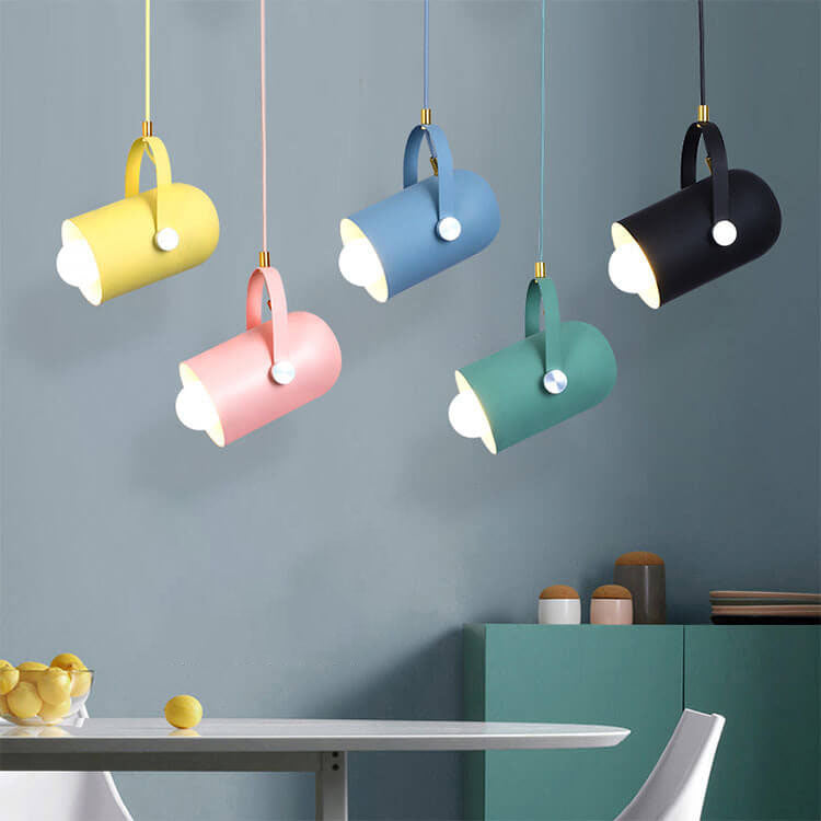 Macaron Metal Cylinder Spotlight Adjustable Pendant Light
