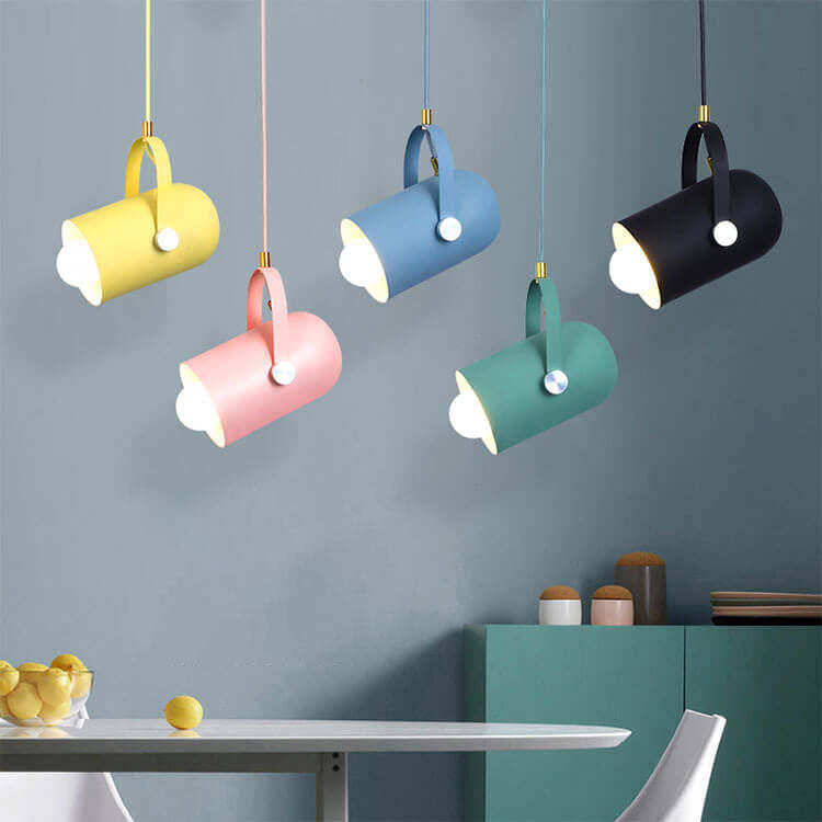 Macaron Metal Cylinder Spotlight Adjustable Pendant Light