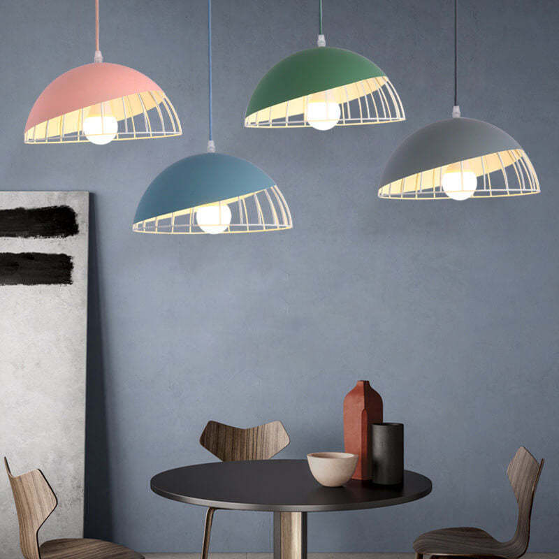 Nordic Macaron Aluminum Wire Dome Cage Pendant Light