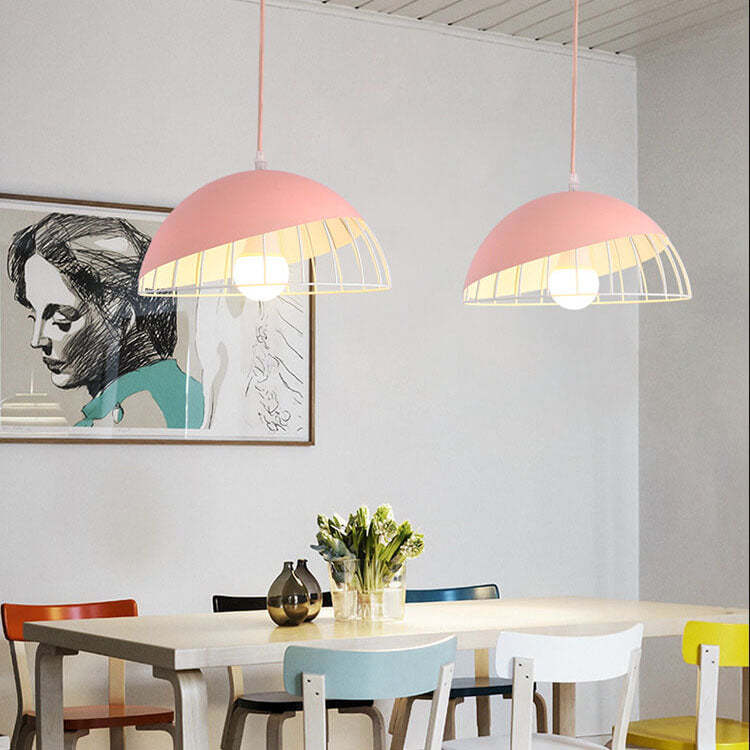 Nordic Macaron Aluminum Wire Dome Cage Pendant Light