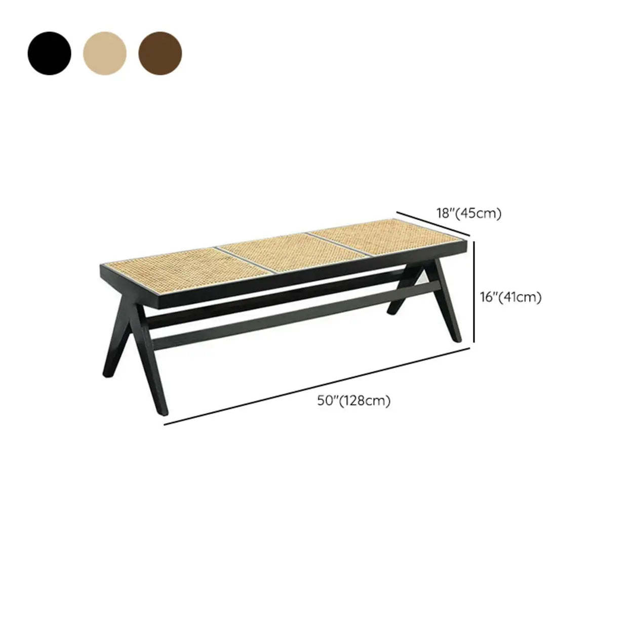 Wood Bench and Stool Set with Woven Rattan Seat