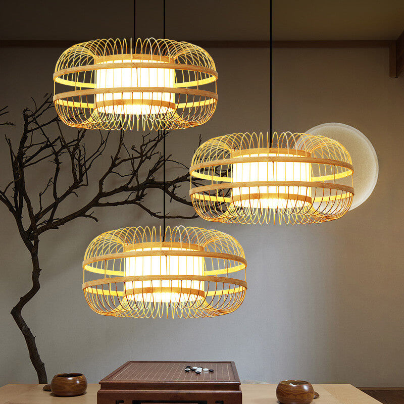 Japanese Bamboo Drum Pendant Light