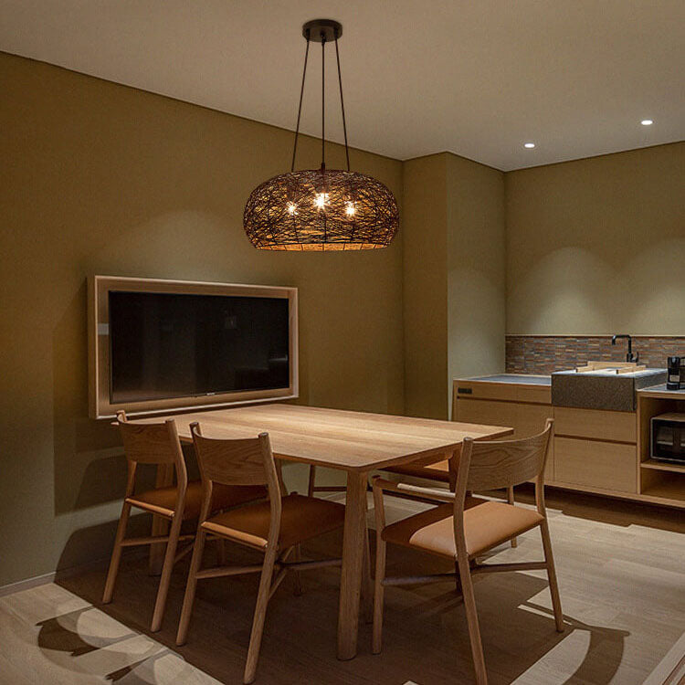 Modern Rattan 3-Light Dome Pendant