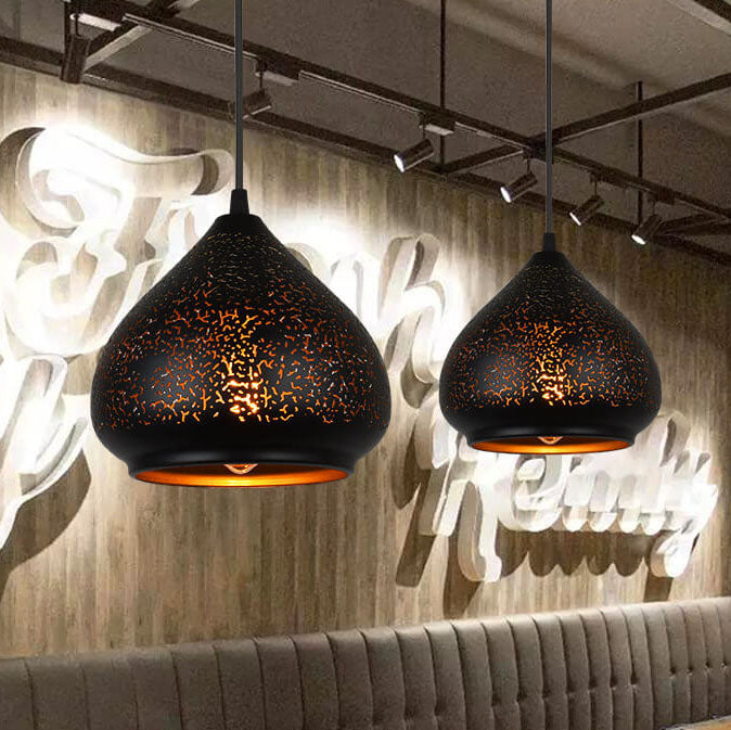 Lighom vintage dome etched black pendant lighting in metal — 7.87" W x 39.37" L x 7.87" H / 220V-240V (UK/AU)