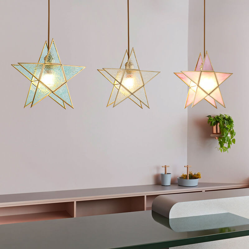 Modern Colorful Water-Grain Glass Pentagram Pendant Light