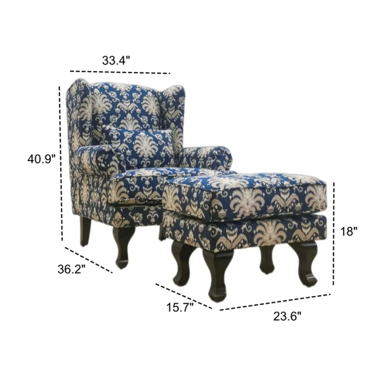 Toile Pattern Round Arm Wingback Chair