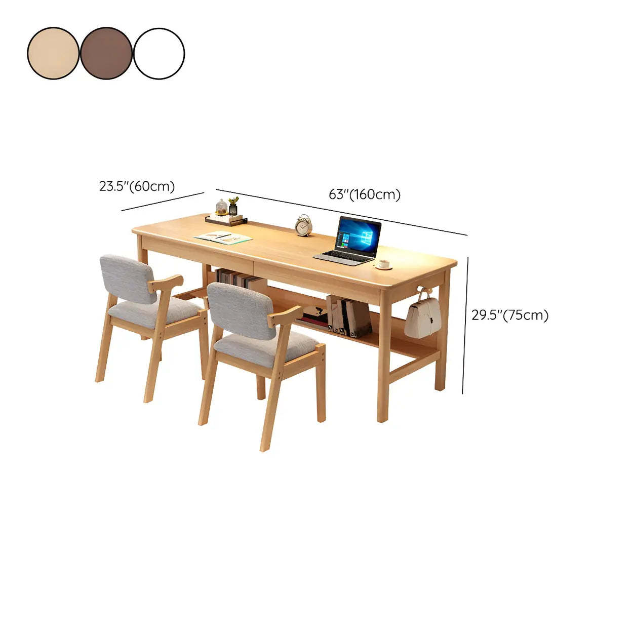 Rubberwood H-Base Double Writing Desk with Drawer