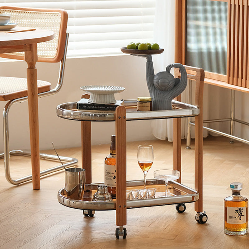 Minimalist Wood Glass Swivel Trolley End Table