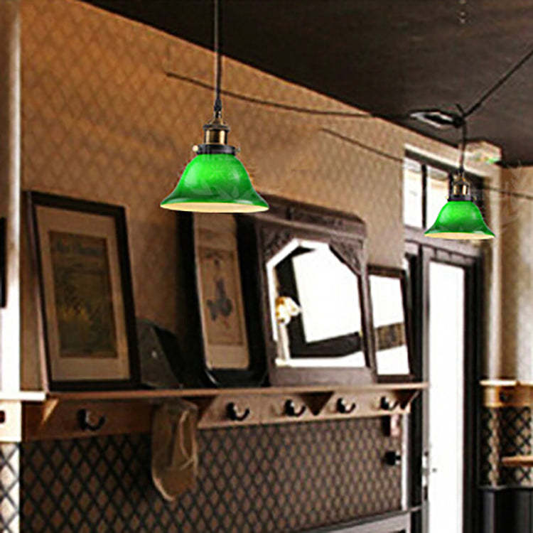 Retro Emerald Green Flared Glass Shade 1-Light Pendant Light