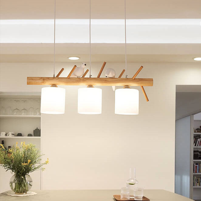 Nordic Solid Wood Bird Cylinder Island Chandelier