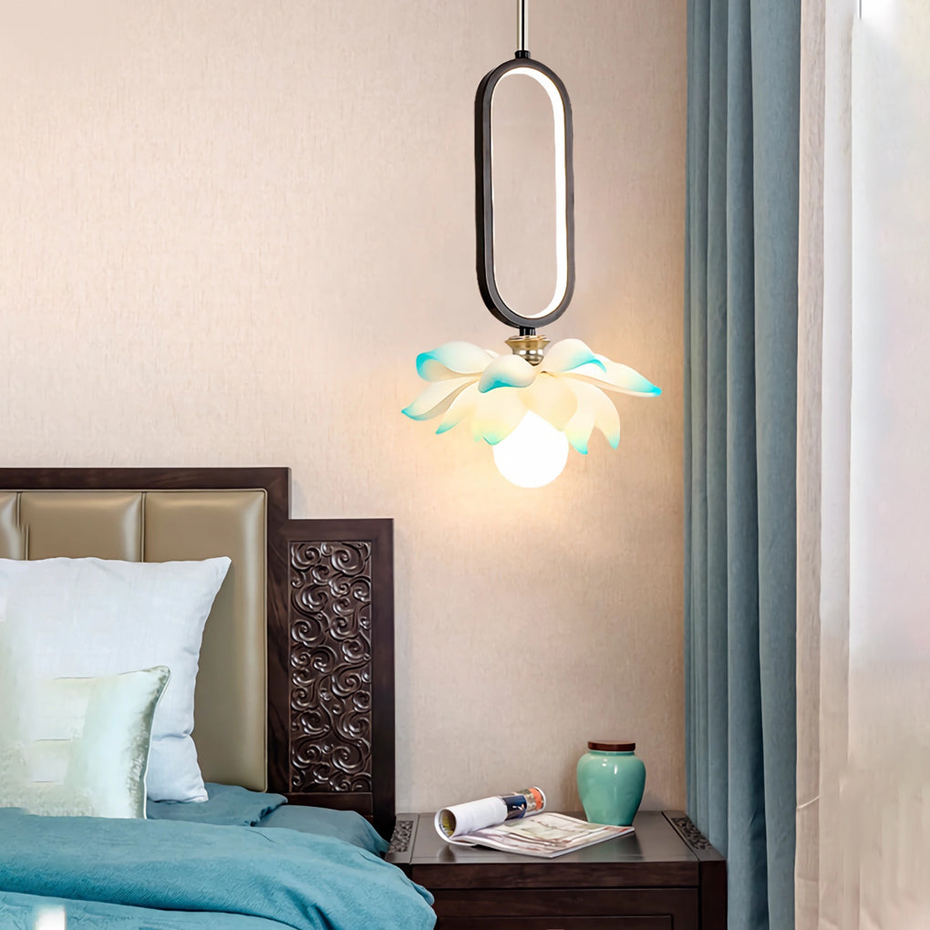 Lotus Flower Luminous Copper Oval Ring LED Pendant