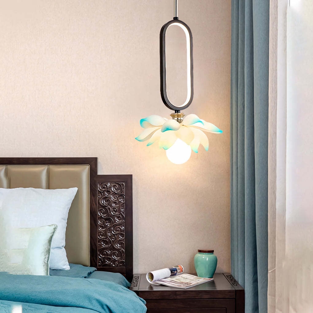 Lotus Flower Luminous Copper Oval Ring LED Pendant