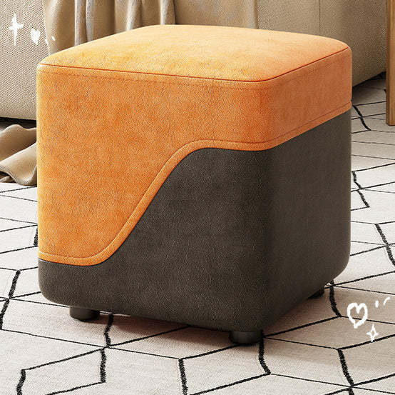Minimalist Napa Leather Solid Wood Low Stool — Gray + White