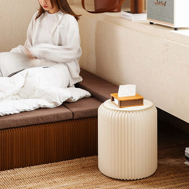 Scandinavian Cylinder PU Leather Foldable Footstool — Black