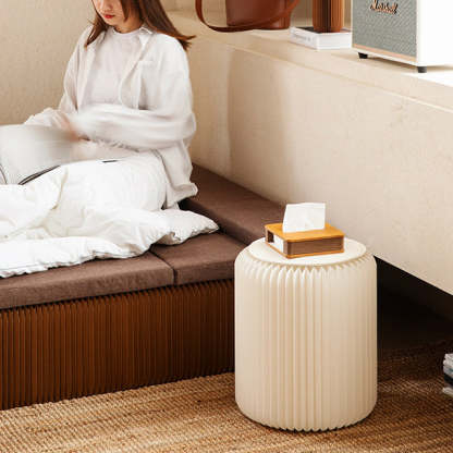 Scandinavian Cylinder PU Leather Foldable Footstool — Black