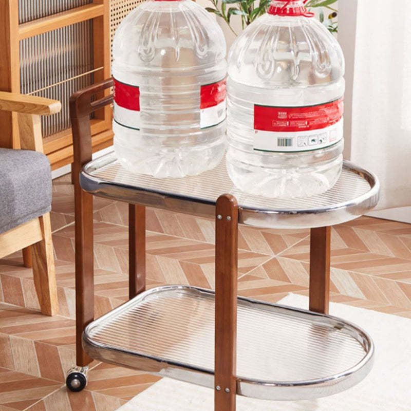 Japanese Oval Wood Steel Glass 2-Tier End Table
