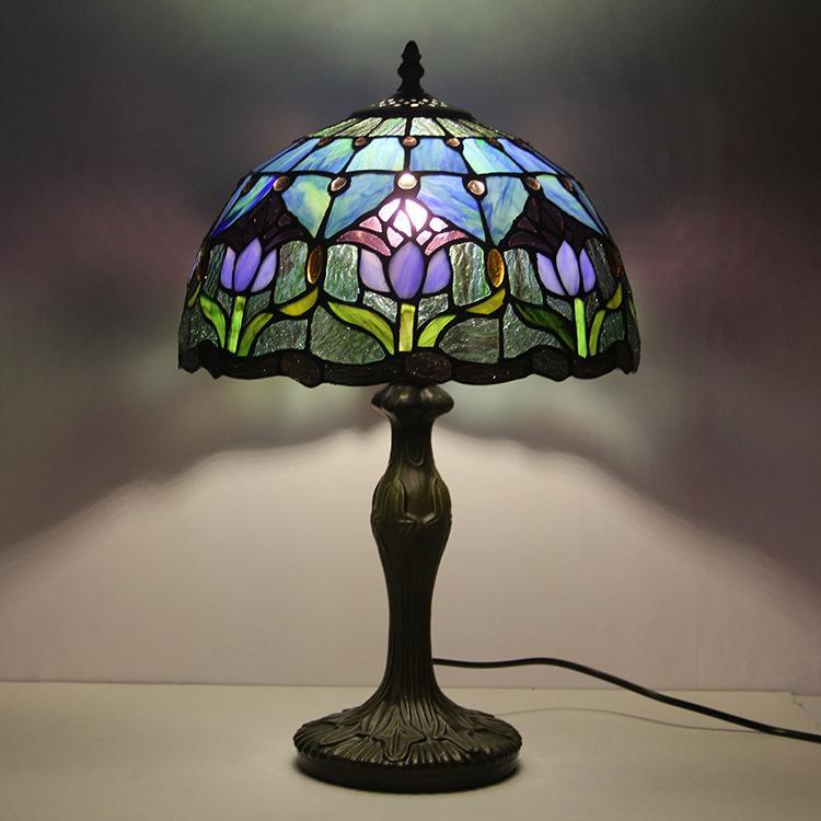 European Tiffany Stained Glass Table Lamp