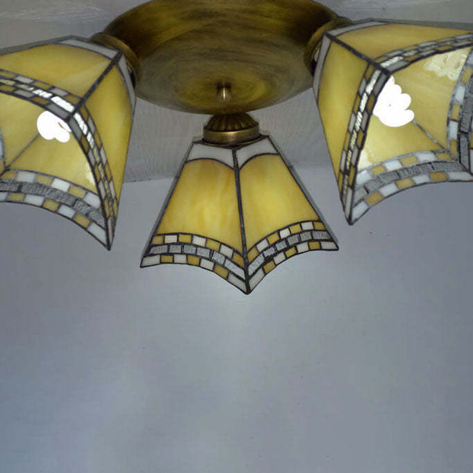 Tiffany Stained Glass Horn Semi-Flush Light
