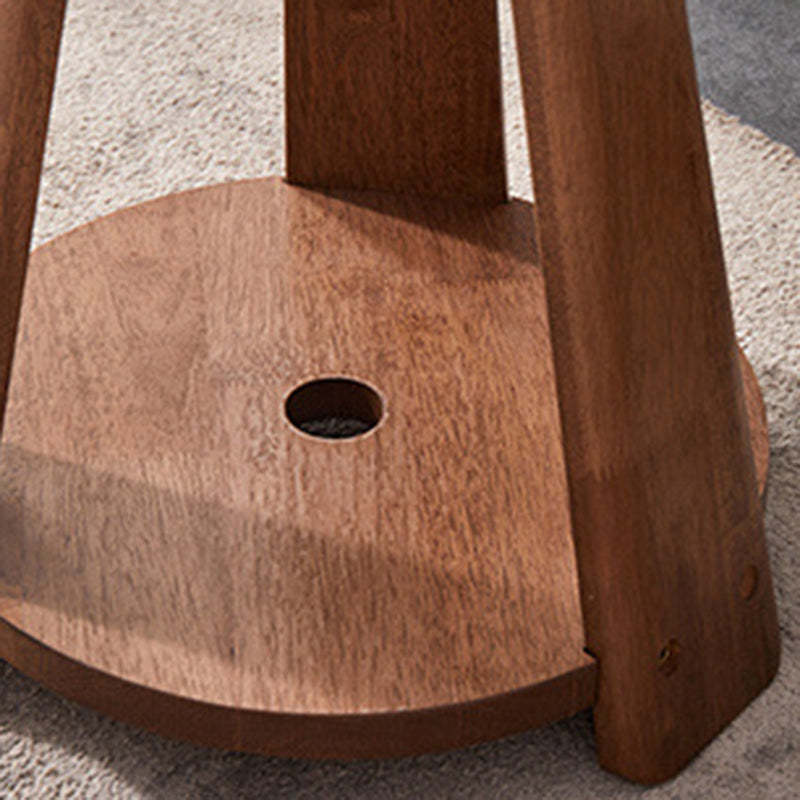 Modern Round Rubberwood 2-Tier End Table