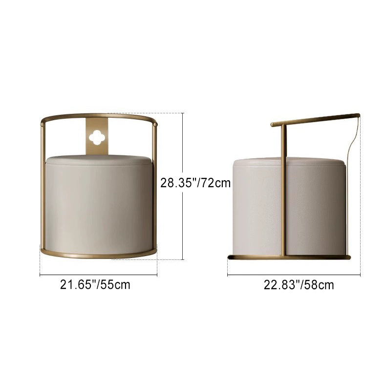 Contemporary Microfiber Leather Cylinder Vanity Stool — A / Gray Seat + Gold Frame