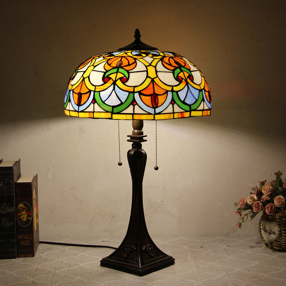 Tiffany Mediterranean Stained Glass Cone 2-Light Table Lamp