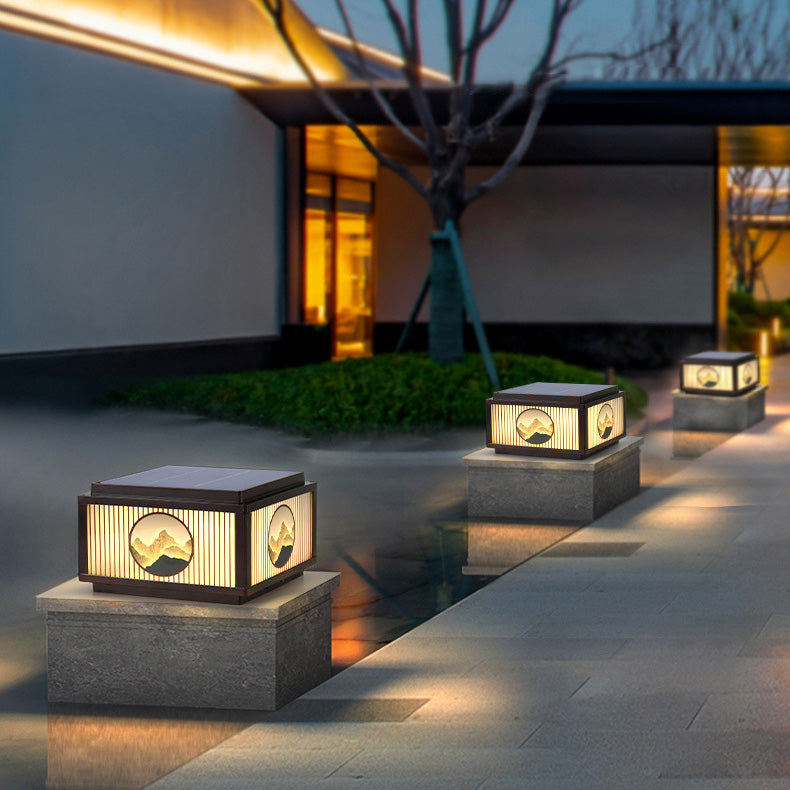 Minimalist Solar Square Aluminum Glass LED Post Light