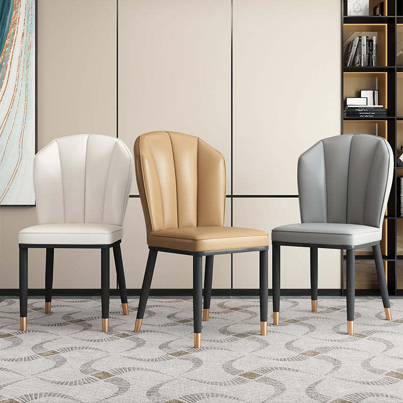 Modern Leather Steel Shell Dining Chair — X Shape / Gold / White