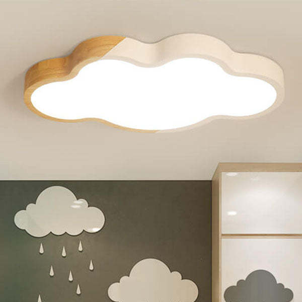 Nordic Wood Cloud Macaron LED Kids Flush Mount Light — Infinitely Dimmable / Yellow / 220V-240V For UK/AU